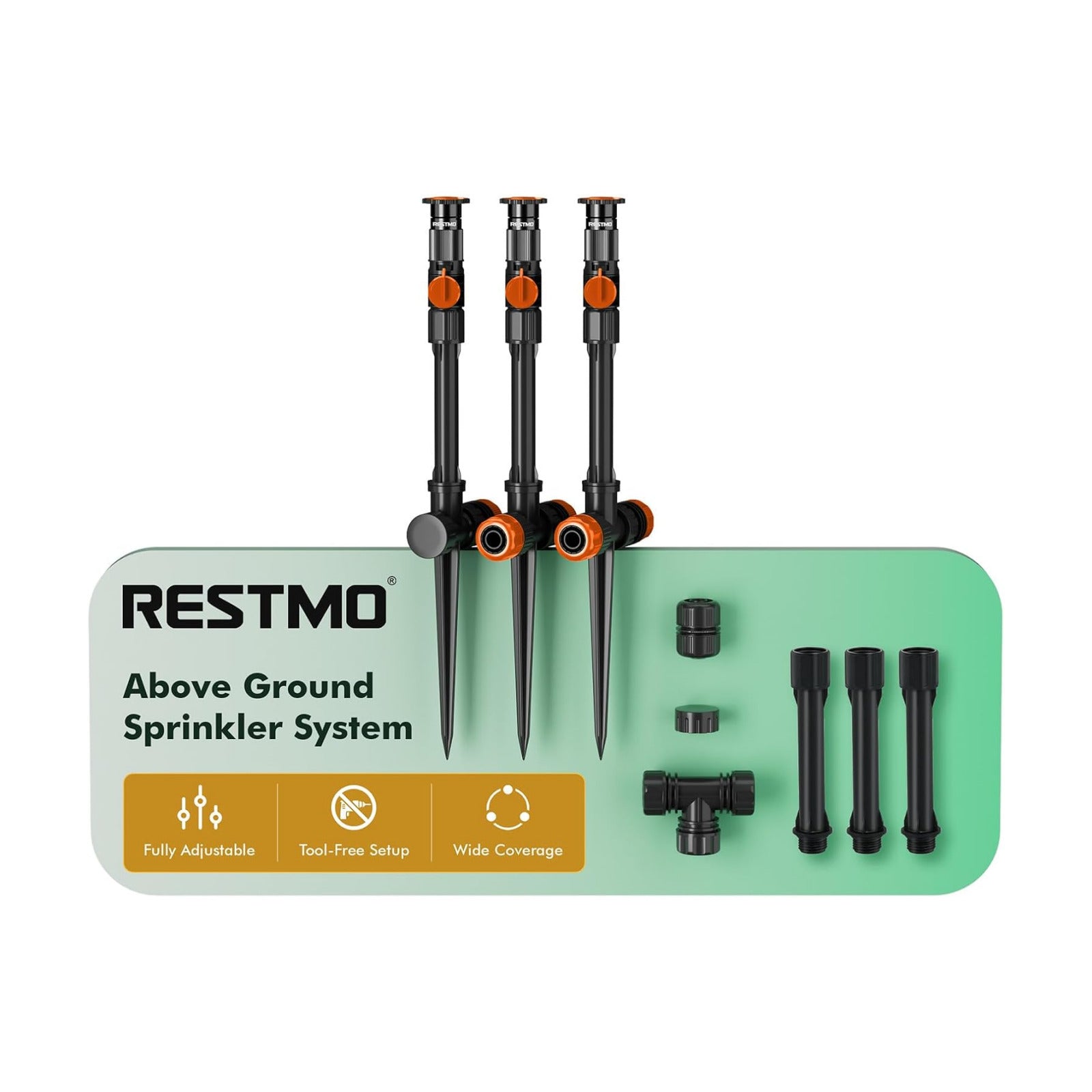 RESTMO Sprinklers for Yard, Above Ground Irrigation Garden Sprinkler System | Adjustable Spray Range, DIY Above Ground
