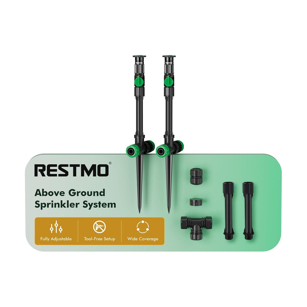 RESTMO Sprinklers for Yard, Above Ground Irrigation Garden Sprinkler System | Adjustable Spray Range, DIY Above Ground