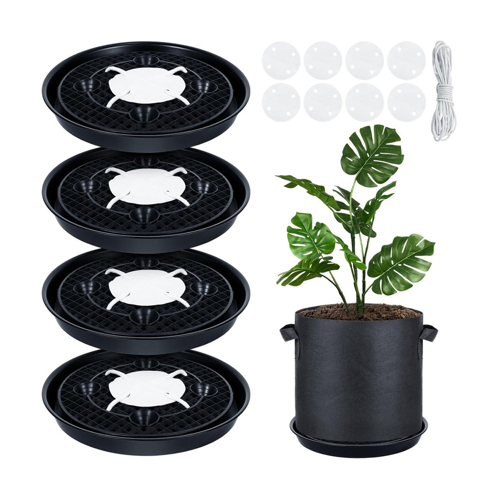 POILKMNI 4 Pack 14 Inch Self-Watering Fabric Pot Base | Auto Irrigation Plant Saucer Tray for 5 Gallon Grow Bags