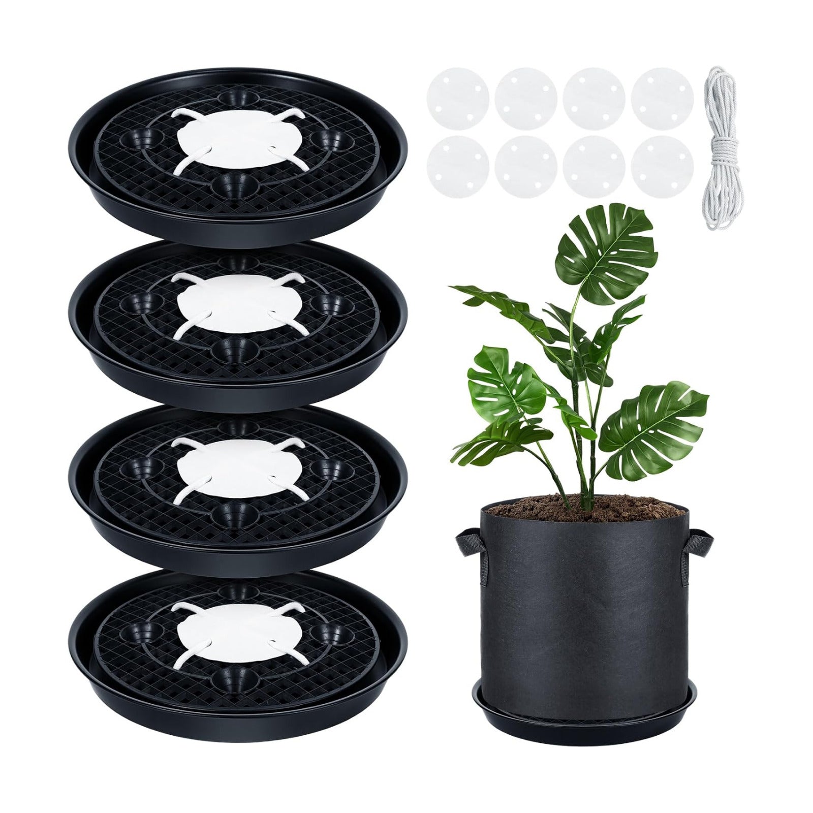 POILKMNI 4 Pack 14 Inch Self-Watering Fabric Pot Base | Auto Irrigation Plant Saucer Tray for 5 Gallon Grow Bags