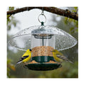 Gbekery Metal Bird Feeder for Outdoor Hanging with 12” Weatherproof Dome, Weather Resistant Wild Bird Feeder with 360 Degree Feeding Tray, Green