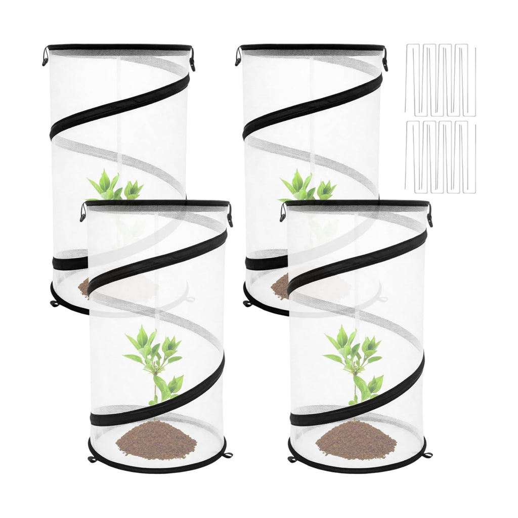Hoypeyfiy 4 Pcs Pop Up Insect & Bird Barrier Plant Cover Net, 24"x12" Round Foldable Mesh Protector, Garden Cage Guard