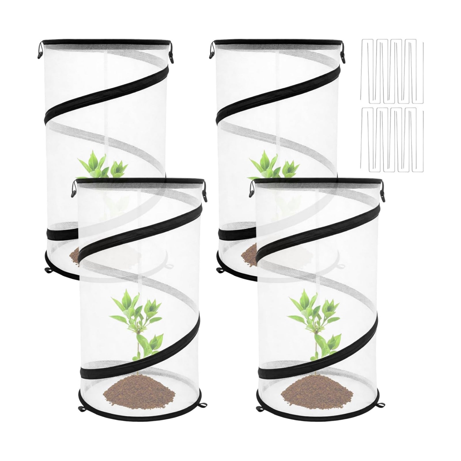 Hoypeyfiy 4 Pcs Pop Up Insect & Bird Barrier Plant Cover Net, 24"x12" Round Foldable Mesh Protector, Garden Cage Guard