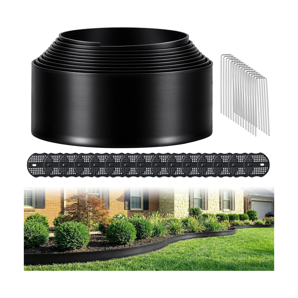 4 Inch Tall No Dig Landscape Edging, 20 FT Heavy Duty Plastic Garden Border Kit with 25 Metal Stakes, Durable