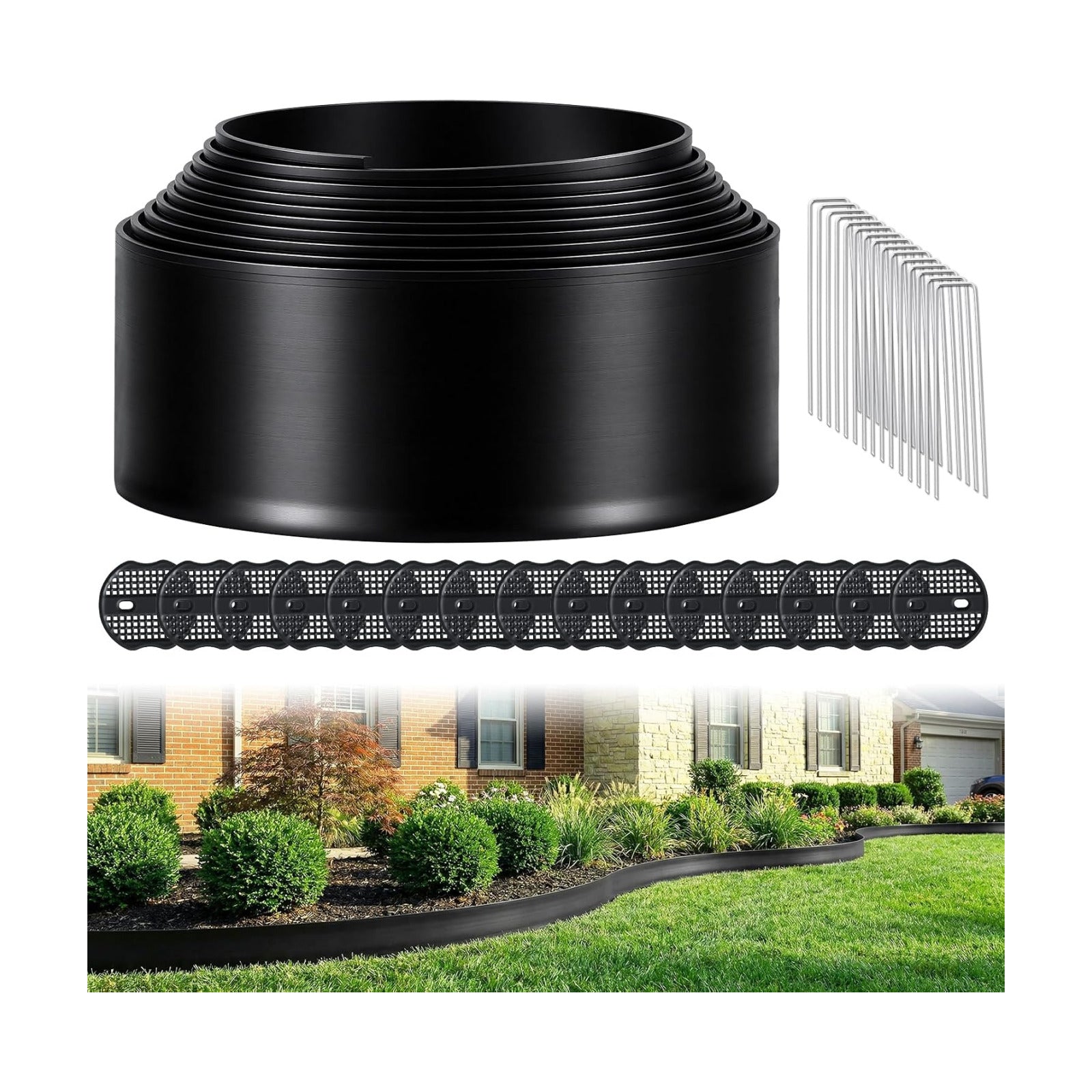 4 Inch Tall No Dig Landscape Edging, 20 FT Heavy Duty Plastic Garden Border Kit with 25 Metal Stakes, Durable