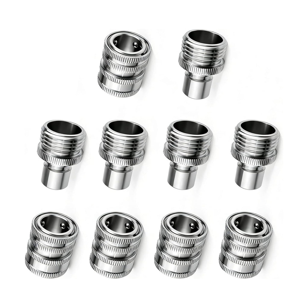 5 Sets 3/4 GHT Stainless Steel Garden Hose Quick Connect Fittings Set | 5 Female Couplers & 5 Male Adapters