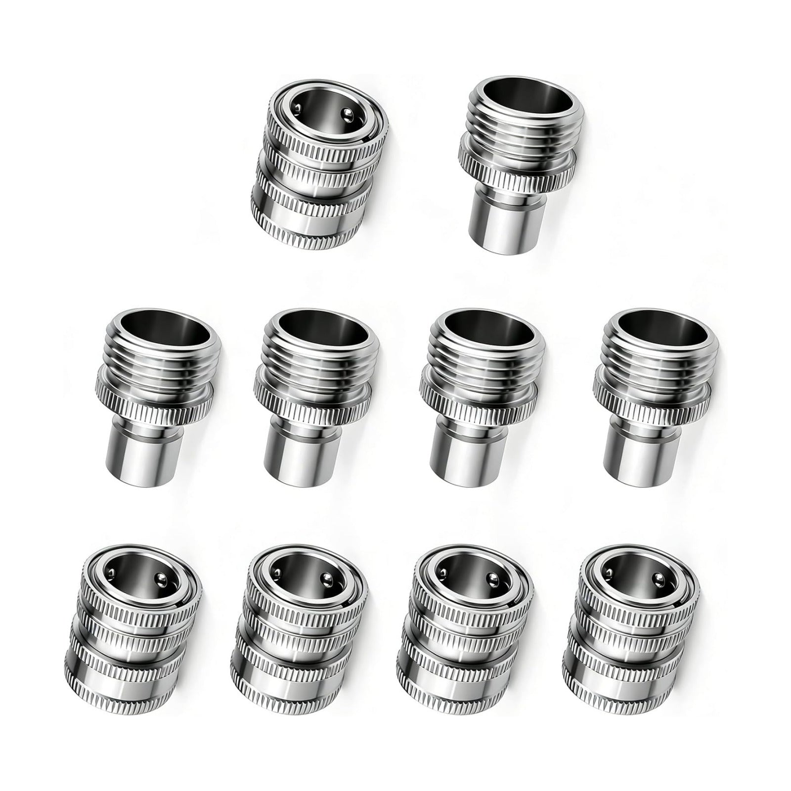 5 Sets 3/4 GHT Stainless Steel Garden Hose Quick Connect Fittings Set | 5 Female Couplers & 5 Male Adapters