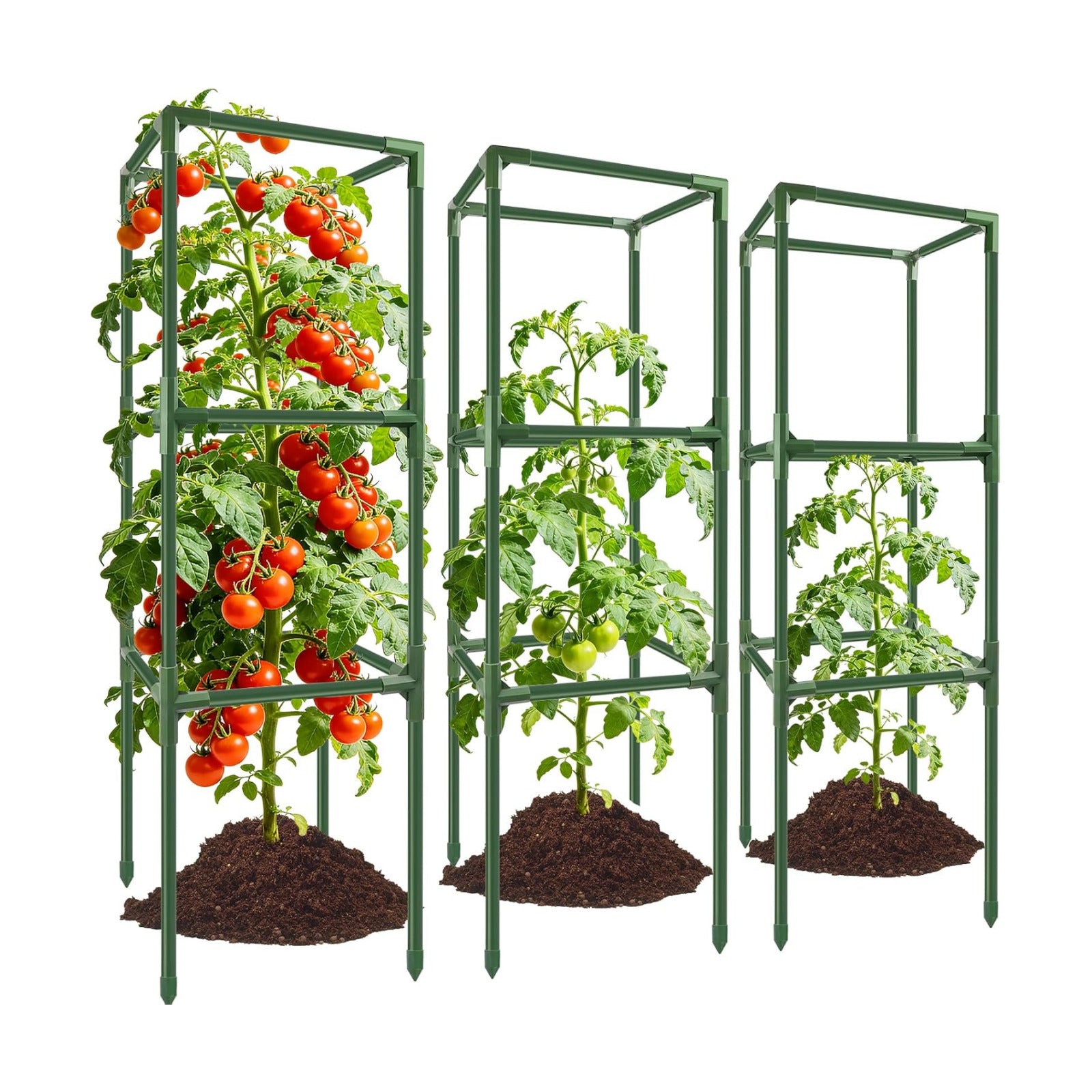 3 Pack 49" Square Tomato Cages, Heavy Duty Steel Garden Trellis Kit | Garden Plant Support Tower Stakes, Cucumber