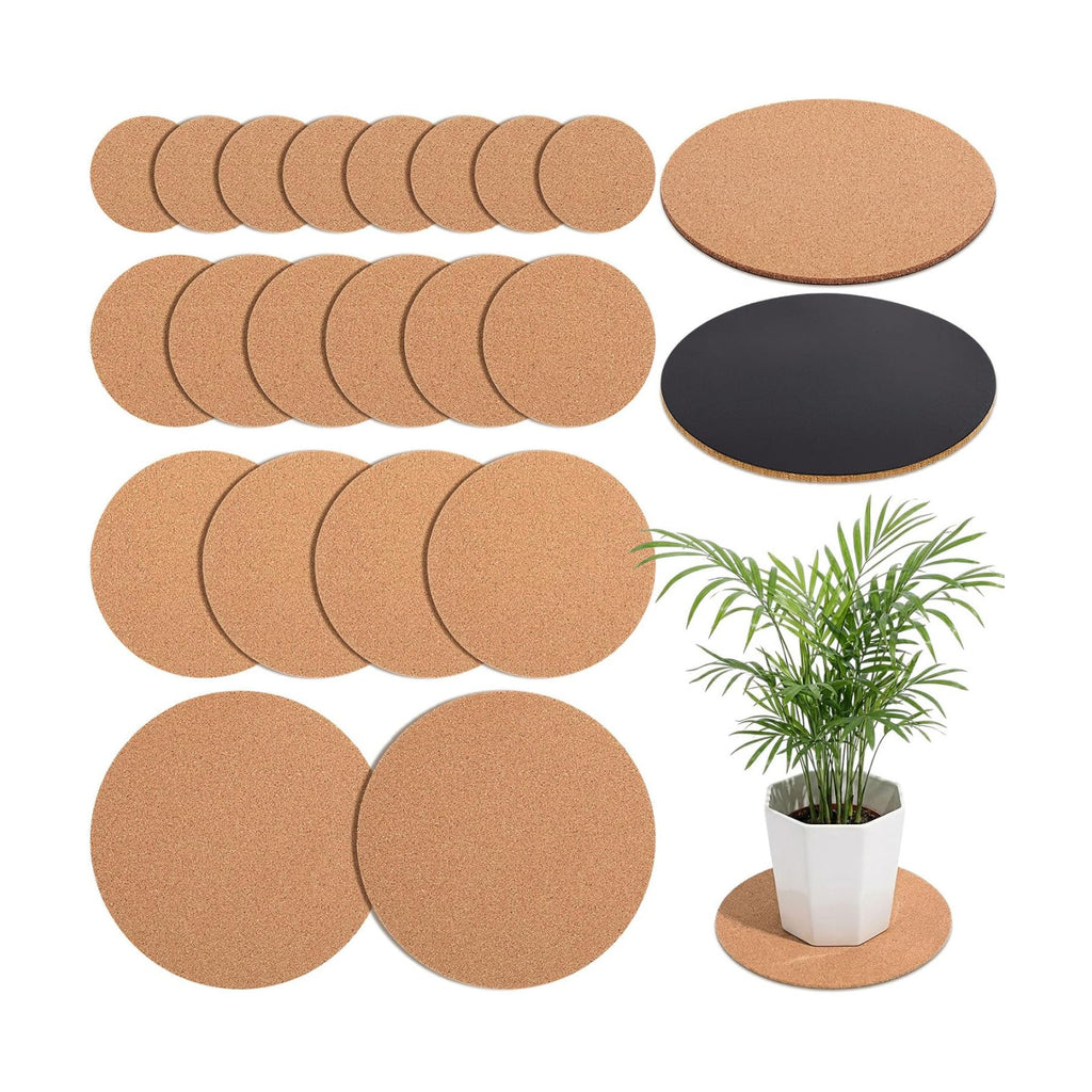 Gejoy 20 Pcs Cork Plant Coasters, Cork Plant Mats Absorbent Round Saucers Placemats for Indoors, Planters, House