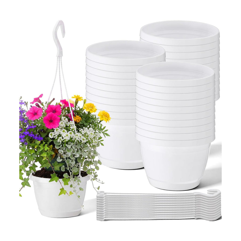 LemonRoad 30 Pcs 5.5 Inch Hanging Planter Pot with Hook, Garden Self-Watering Flower Plant Holder for Outdoor Indoor