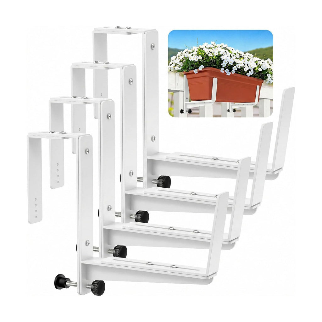 Window Box Brackets, Adjustable Planter Box Brackets, Heavy Duty Iron Flower Box Brackets for Railings, with Enhanced