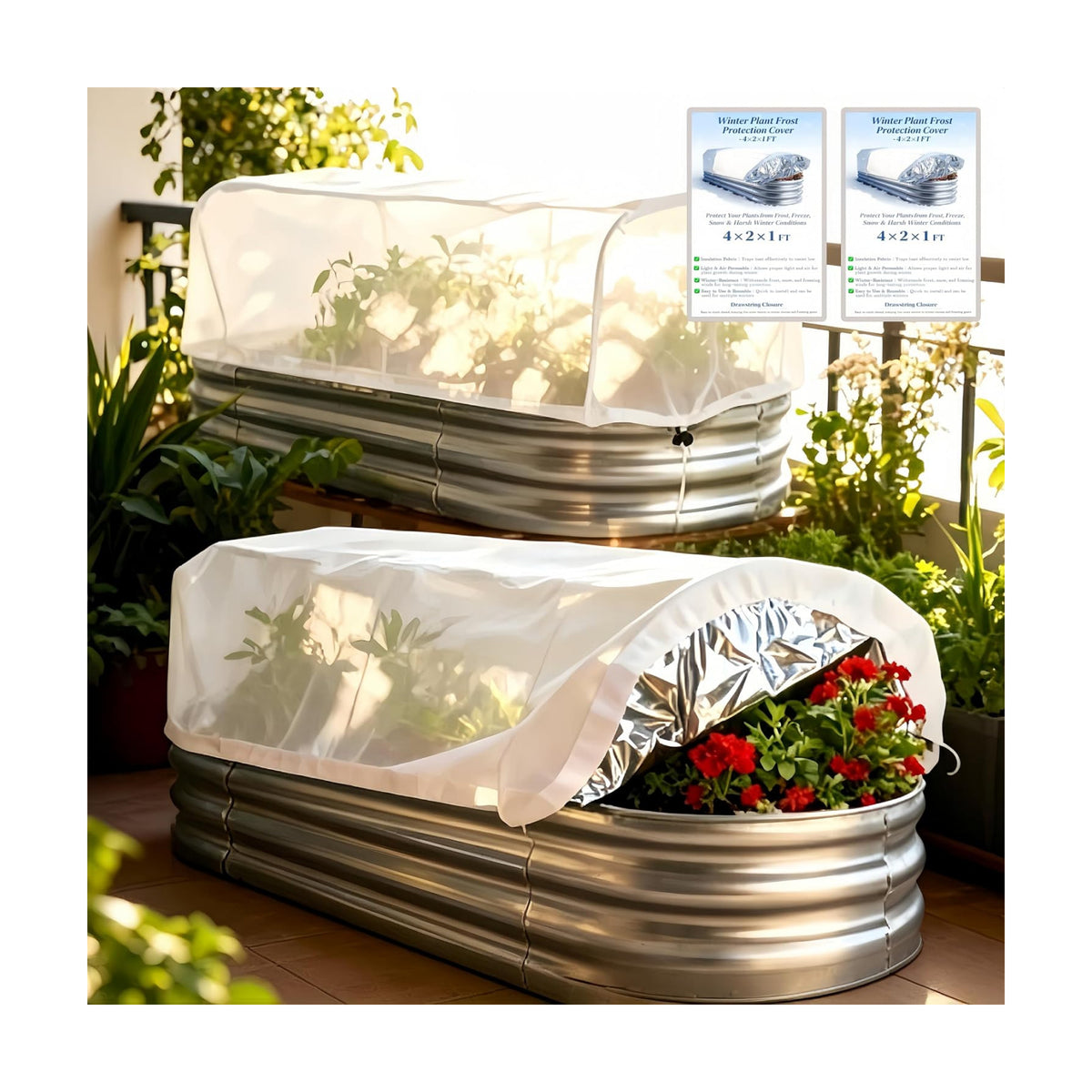 Plant Covers Freeze Protection, Rectangular Plant Cover for Winter, Frost Cloth Plant Freeze Protection for Outdoor Plants, Raised Garden Bed Cover,Winter Frost Blanket with Insulated Liner Drawstring