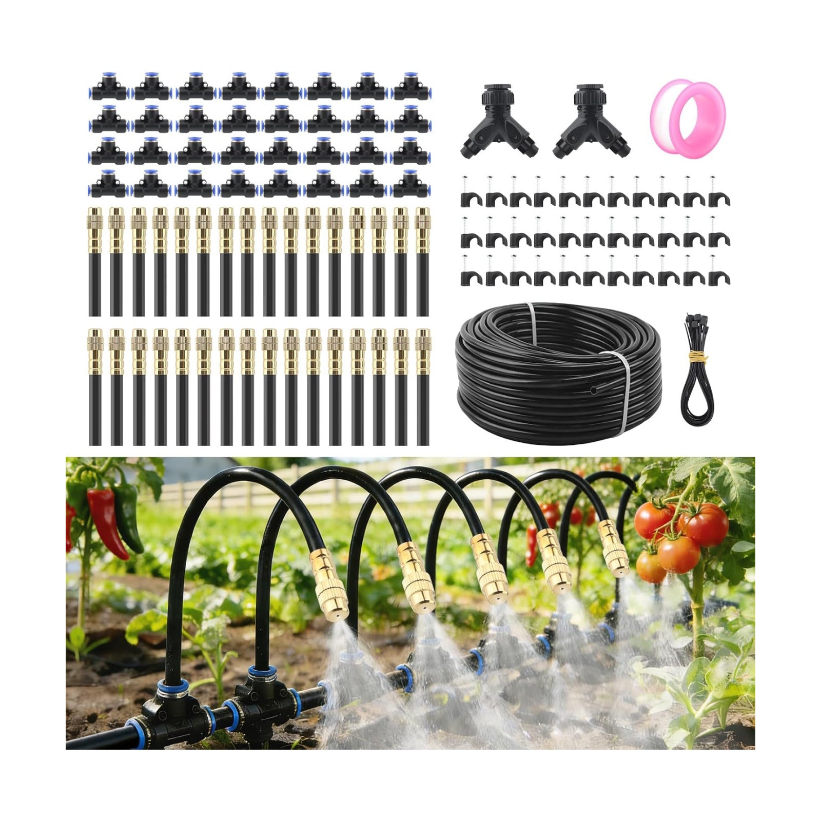 Automatic Drip Irrigation Kits - Garden Watering System with 360° Bendable Spray Adjustable Copper Atomizing Nozzles