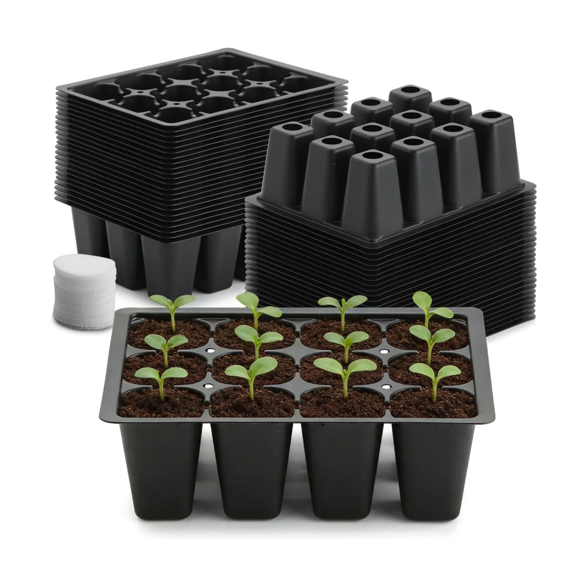 RooTrimmer 40 Pack Reusable 12-Cell Seed Starter Tray, Plant Starter Trays with Large Drainage Holes for Seed Germination, Easy to Repotted, Fits Standard 1020 Flats and TD377 Trays, Black