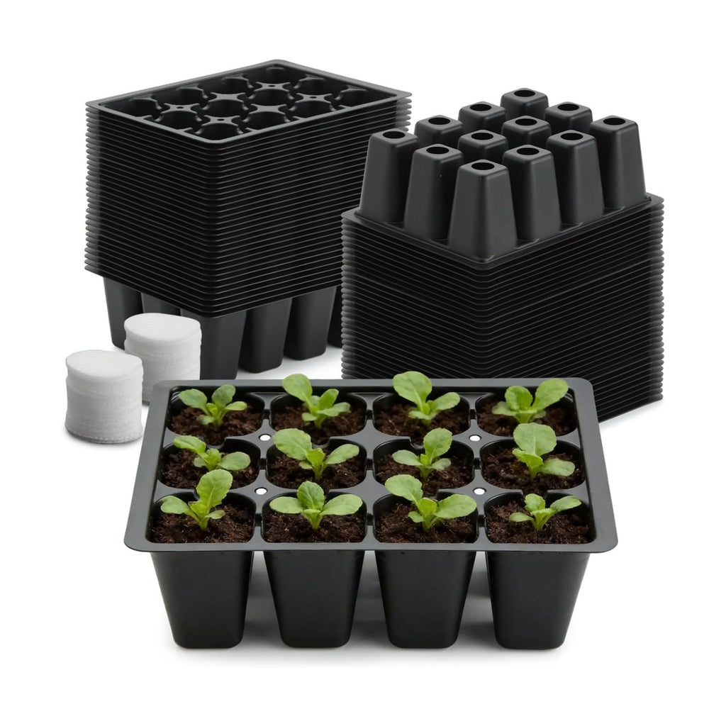 RooTrimmer 60 Pack Reusable 12-Cell Seed Starter Tray, Plant Starter Trays with Large Drainage Holes for Seed