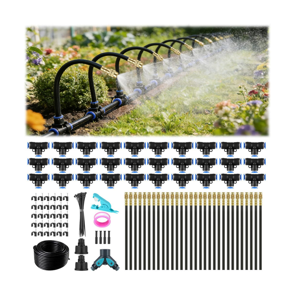 100FT Drip Irrigation System, 1/4" Garden Watering Misting System for Plant | 1/4" Tubing and 30pcs 360° Adjustable