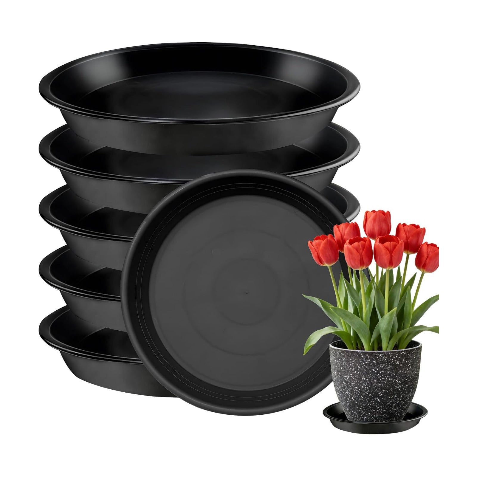 6 Pack 12 Inch Plant Saucers, Heavy Duty Plastic Plant Trays Drip Plates for Home & Garden Potted Plants, Water Trays