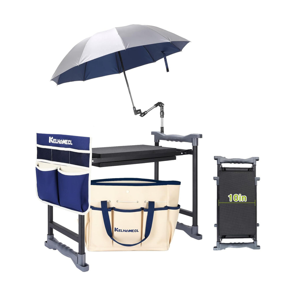 Garden Kneeler and Seat with Umbrella,Heavy Duty Gardening Bench and Stool | 2-in-1 Foldable Gardening Stool with