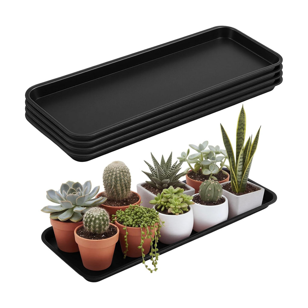 Cinnvoice 4 Pack Black Rectangle Plant Saucer, 23.2 x 8.2 x 0.8 Inch