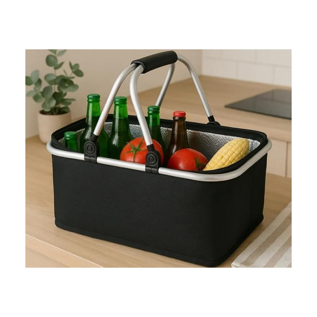 Foldable Insulated Picnic Basket 30L 31.7 QT Large Capacity Cooler Tote with Double Handles Thermal Shopping Basket for