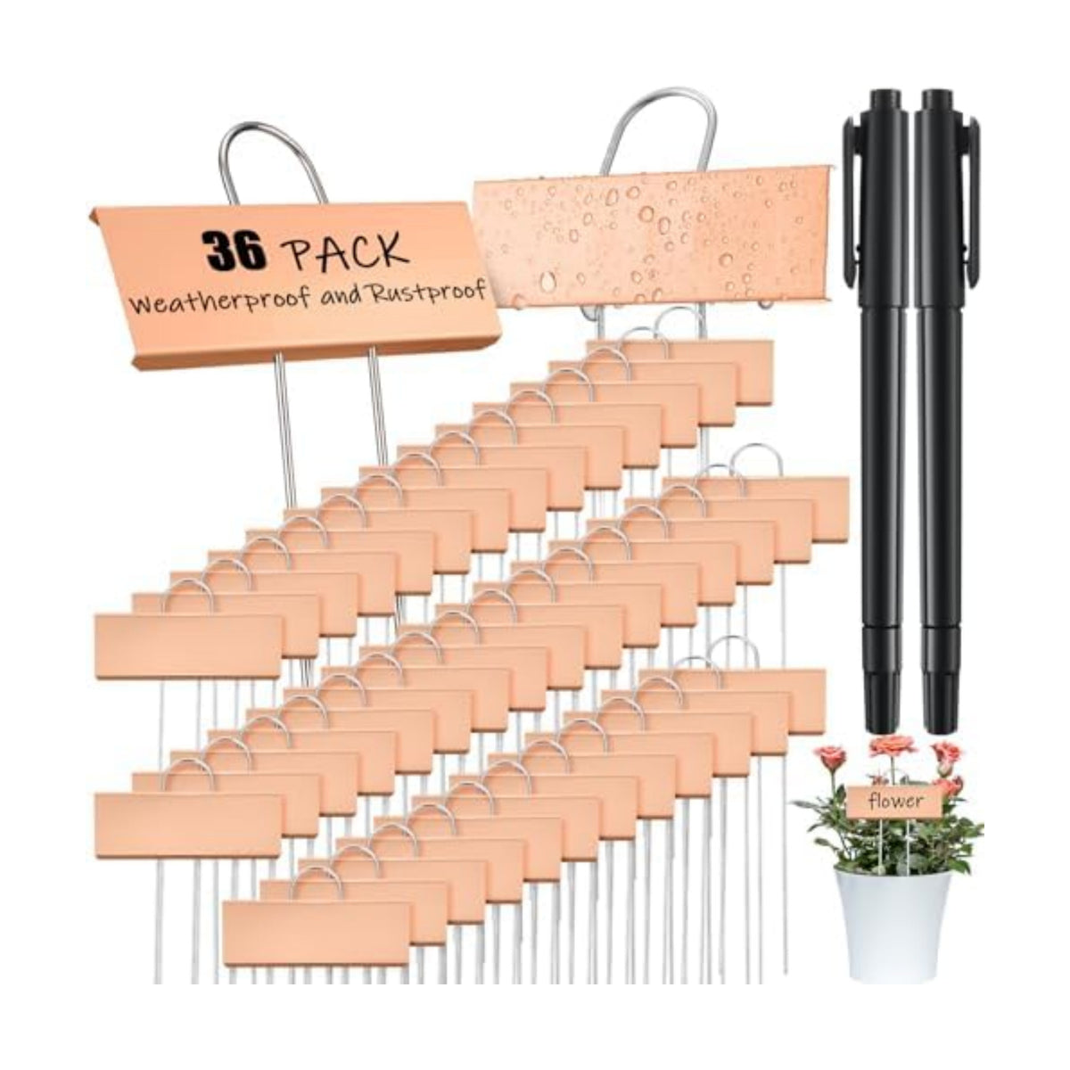 Maitys 38 Pcs Metal Plant Markers Outdoor, Rose Gold Label with Black Ink