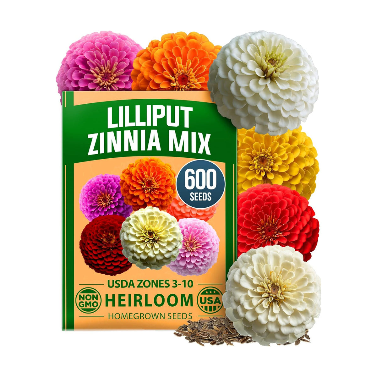 HOME GROWN Zinnia Seeds, Lilliput Mix, 600 Seeds, Zinnia elegans