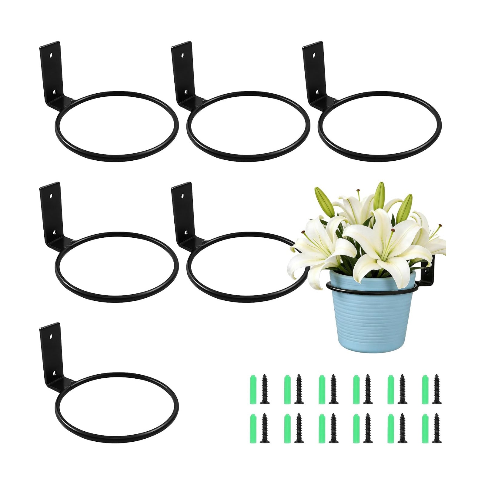 6 Pack 8 Inch Plant Pot Holder Ring,Metal Plant Holder Brackets Rings with 12 Screws & 12 Bolts, Potted Planter