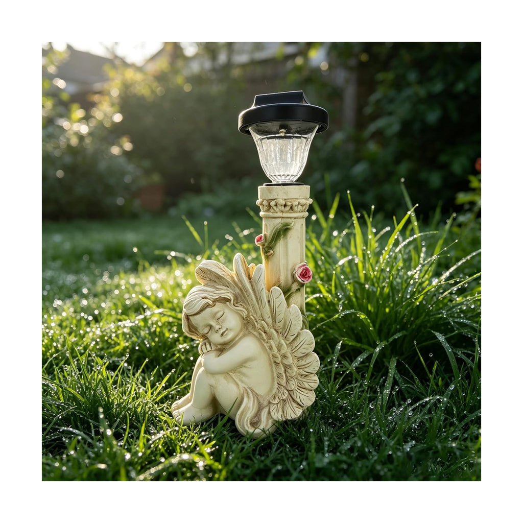 Angel Statue with Solar Light,White 12.9IN | Resin Angel Statue Decor for HOME Patio Lawn Yard Balcony, Resin Angel