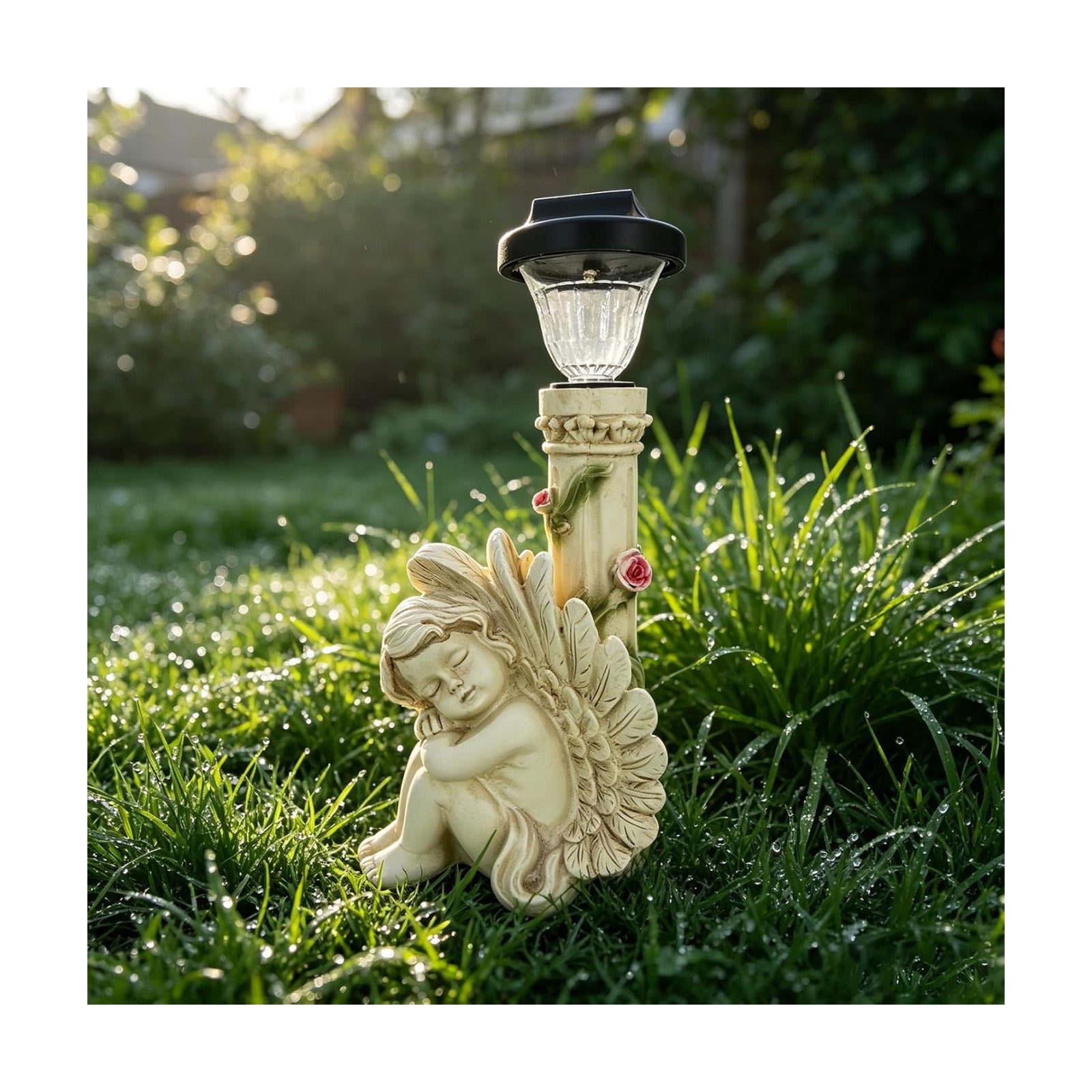 Angel Statue with Solar Light,White 12.9IN | Resin Angel Statue Decor for HOME Patio Lawn Yard Balcony, Resin Angel