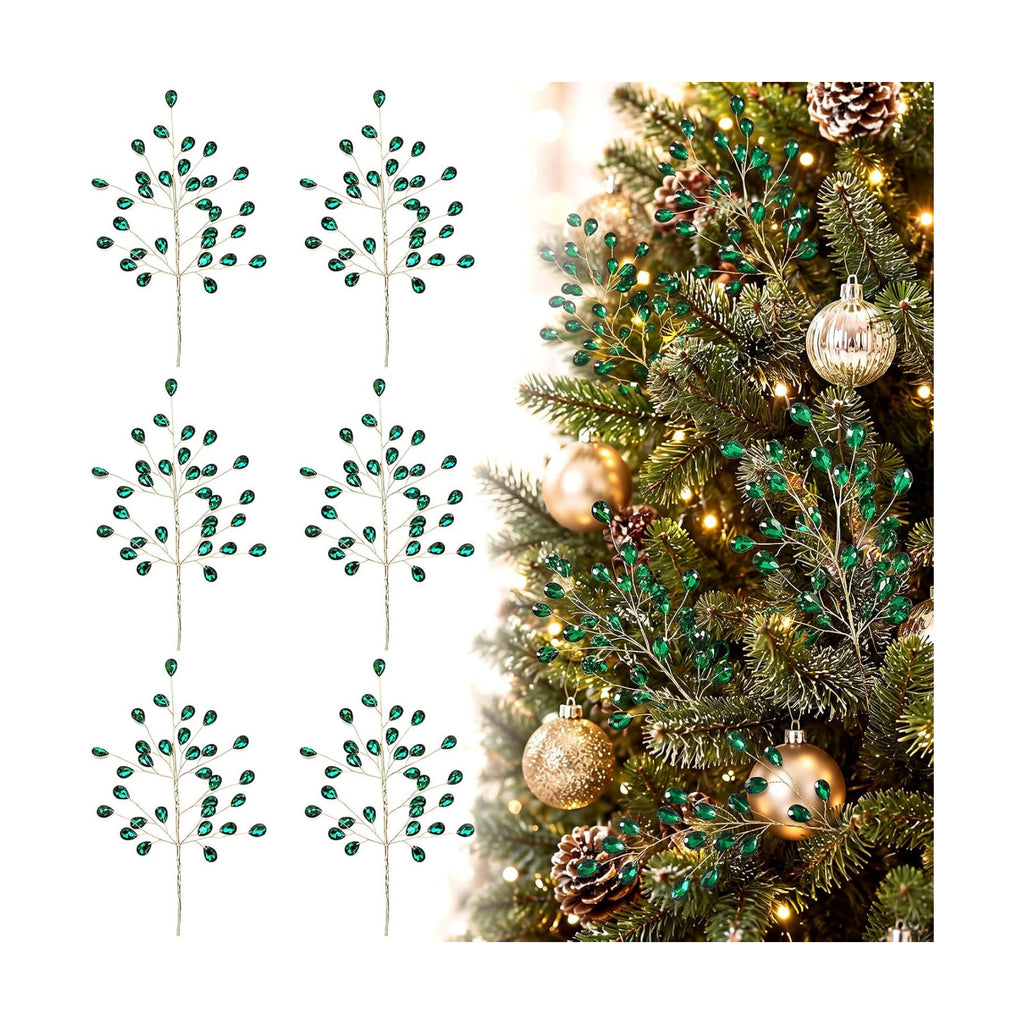 Suncalla 11.8" Crystal Picks for Christmas Tree Branches, Dark Green, 6 Pcs