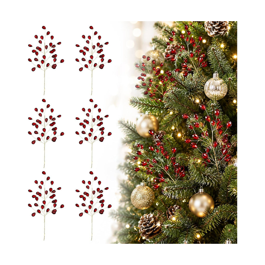 Suncalla 11.8" Crystal Picks for Christmas Tree Branches, Burgundy, 6 Pcs