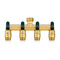 4 Way Hose Splitter, Heavy Duty Full Flow Garden Hose Splitter with 4 Large Metal Handles, Brass Water Hose Bib