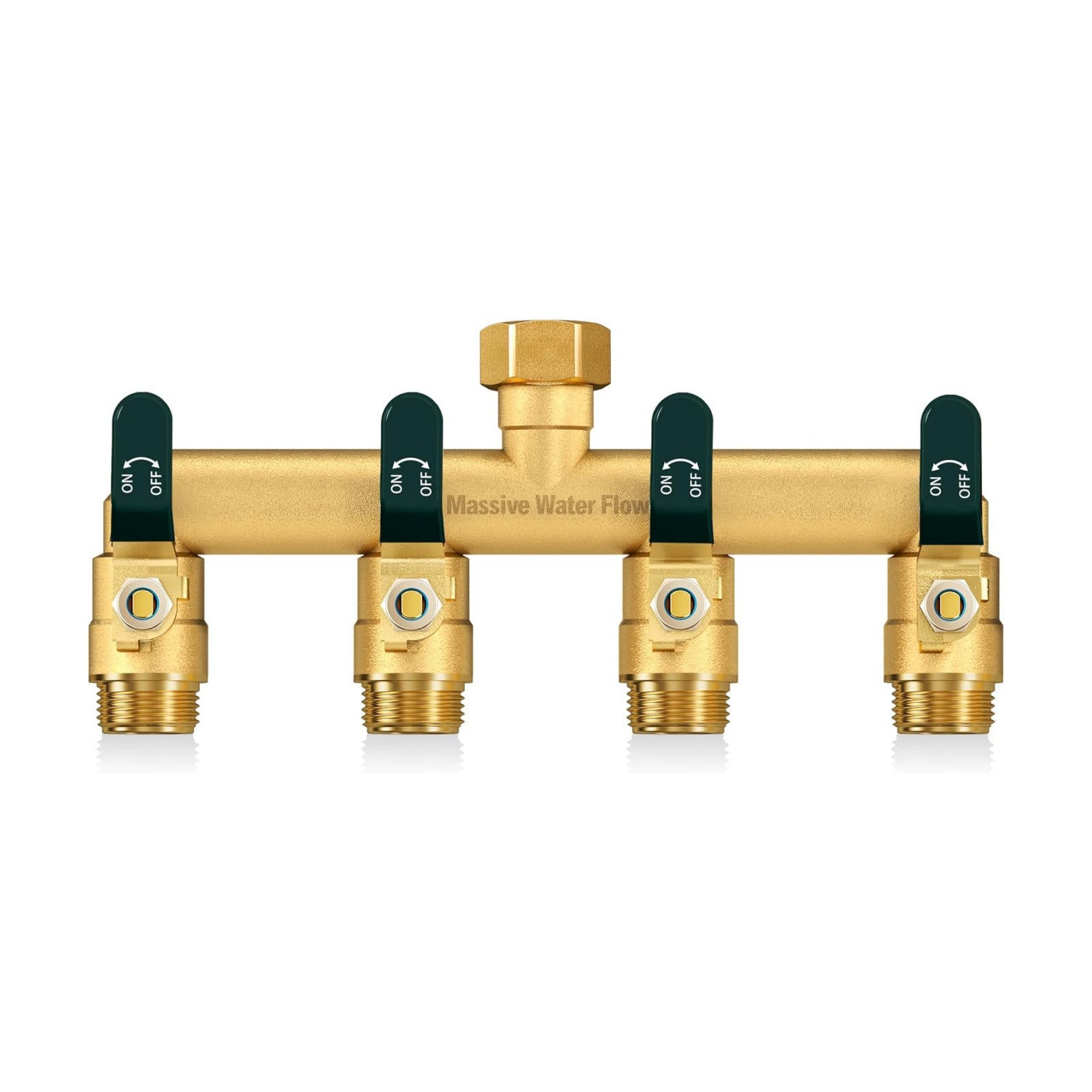 4 Way Hose Splitter, Heavy Duty Full Flow Garden Hose Splitter with 4 Large Metal Handles, Brass Water Hose Bib
