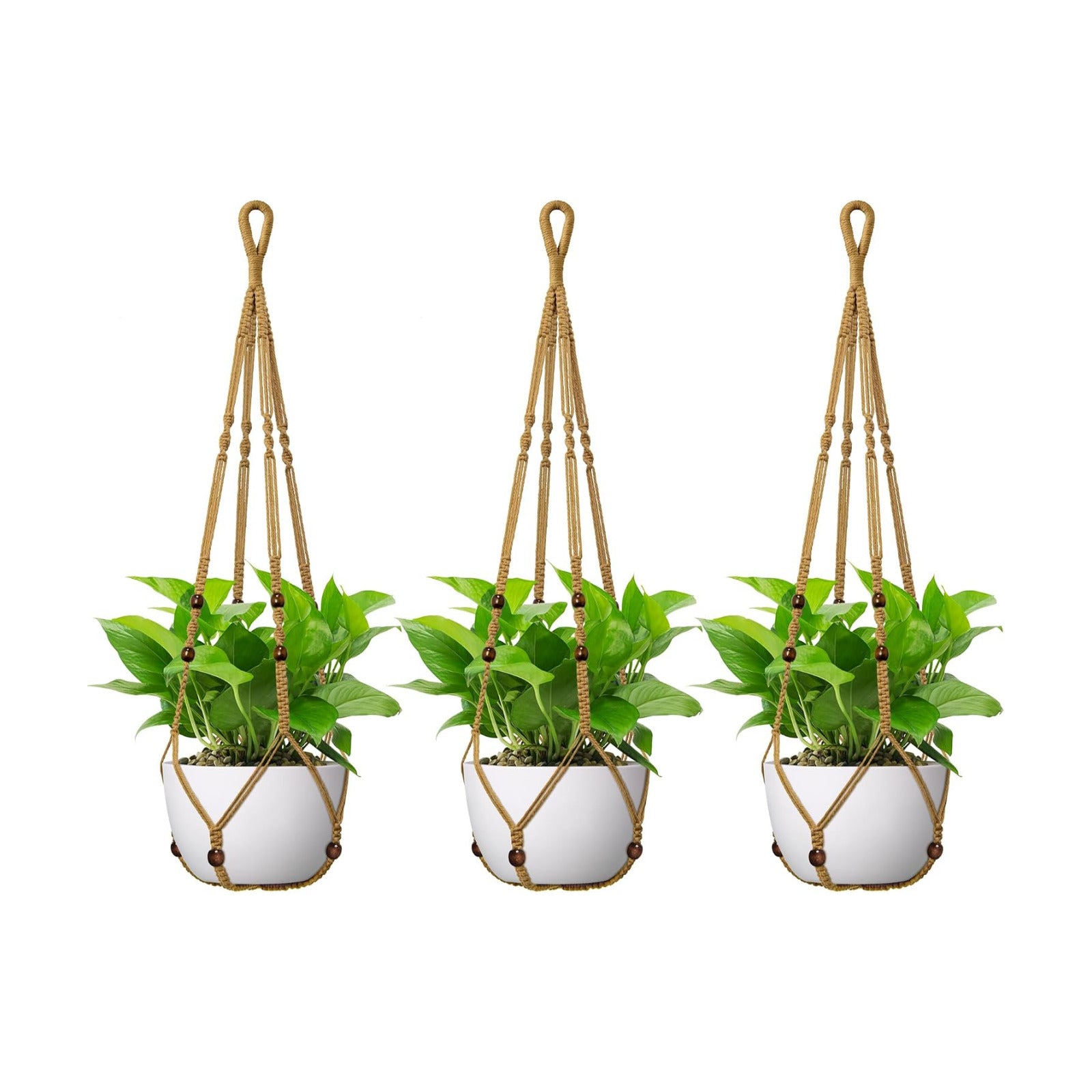 USLAI Macrame Plant Hanger, Fits 4 to 15 Inch Pots, 35 Inch, Brown, 3 Pack | Strong Hanging Plant Holder for Indoor