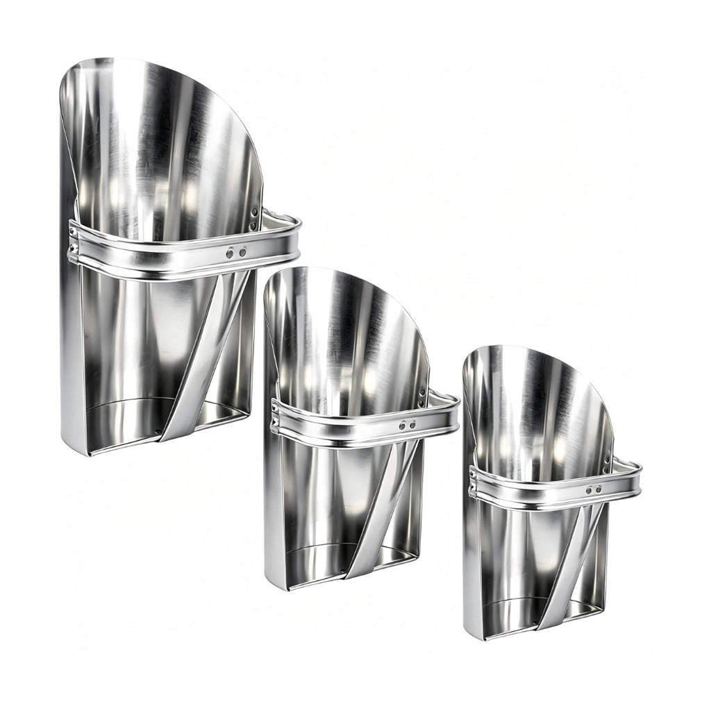 3 Pack Galvanized Feed Scoop Set, Heavy Duty Metal Grain Scoop for Livestock, Horse & Chicken, 3 Sizes with Rolled Edges & Flat Base for Farm, Coop, Gardening