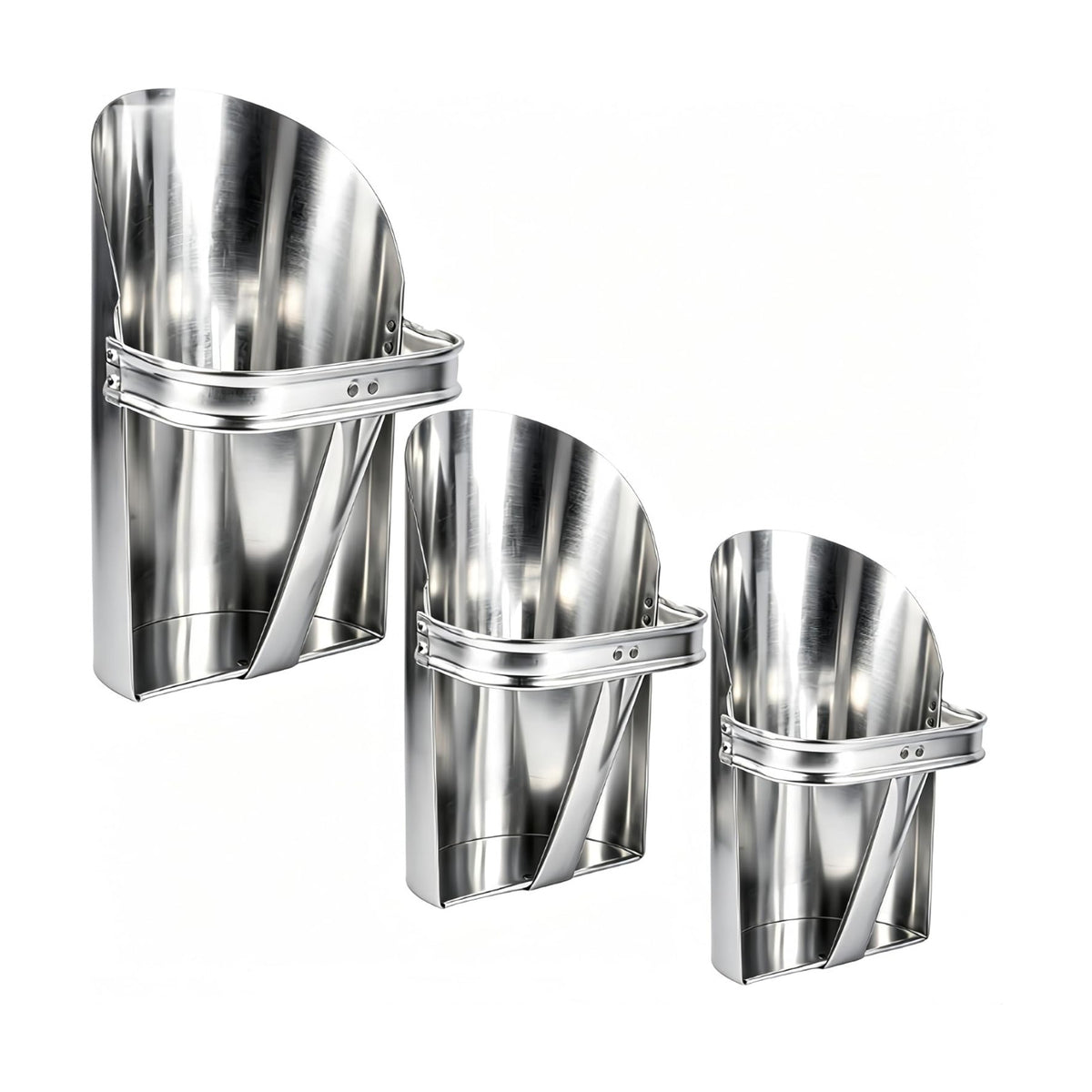 3 Pack Galvanized Feed Scoop Set, Heavy Duty Metal Grain Scoop for Livestock, Horse & Chicken, 3 Sizes with Rolled Edges & Flat Base for Farm, Coop, Gardening