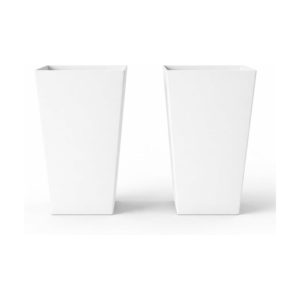 Bloem Finley 20" Tall Recycled Plastic Tapered Planter, White, Set of 2 | Sharp, stylish tapered appearance with a