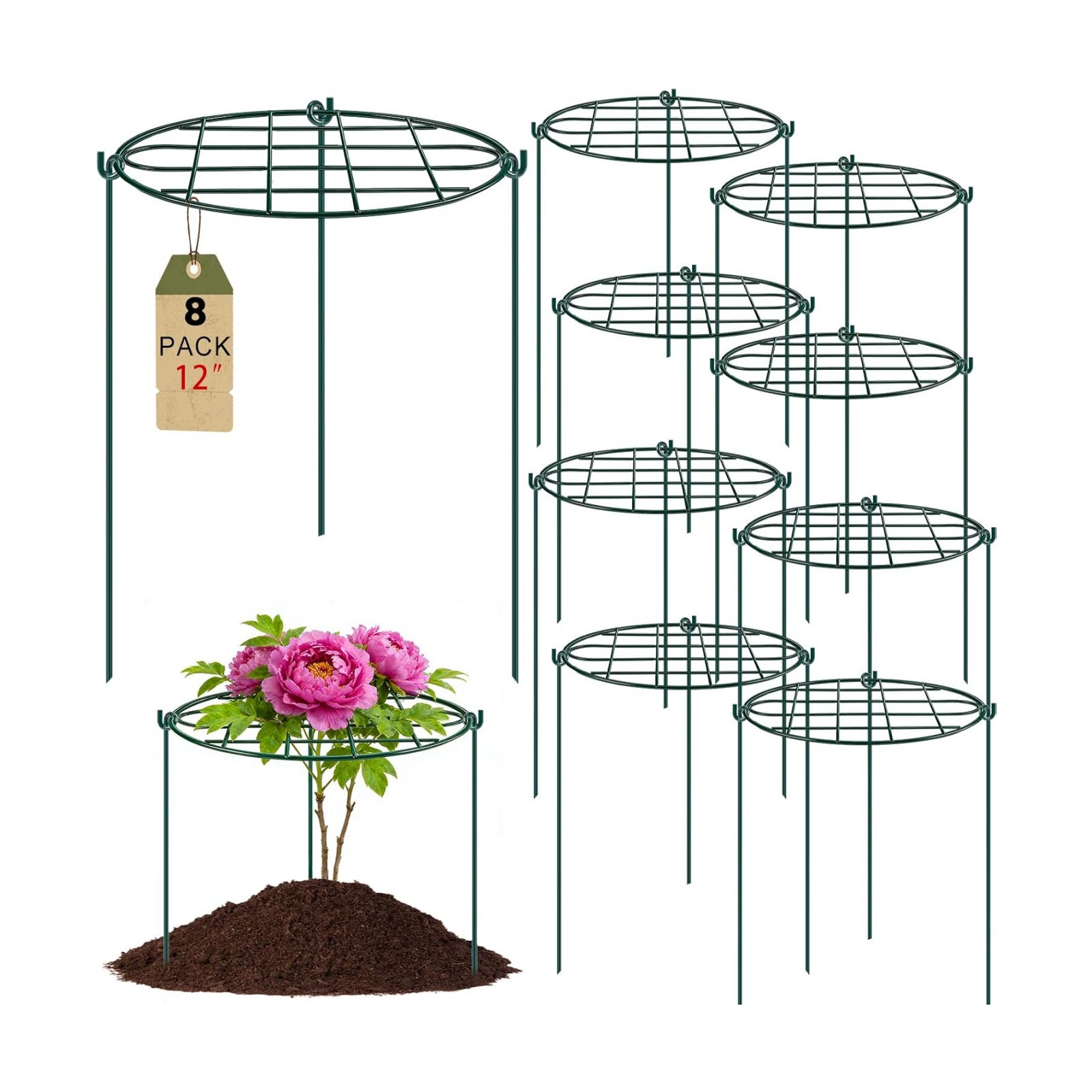 TTQ 8 Pack 12 x 15.7 inch Peony Cages and Supports,Metal Grow Through Plant Supports for Outdoor Plants,Flowers Support