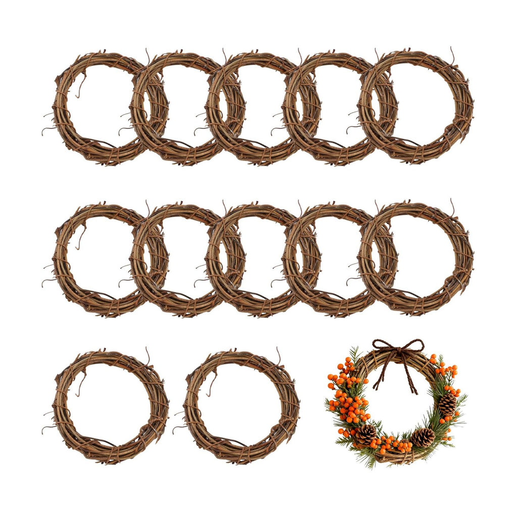 12 Pcs 3 Inch Natural Grapevine Wreaths, Hand-Woven Vine Branch Wreath, Rattan Wreath for DIY Crafts, Christmas Decorations, Home & Event Styling Party Wedding Decor