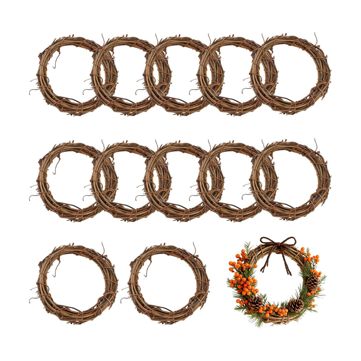 12 Pcs 3 Inch Natural Grapevine Wreaths, Hand-Woven Vine Branch Wreath, Rattan Wreath for DIY Crafts, Christmas Decorations, Home & Event Styling Party Wedding Decor