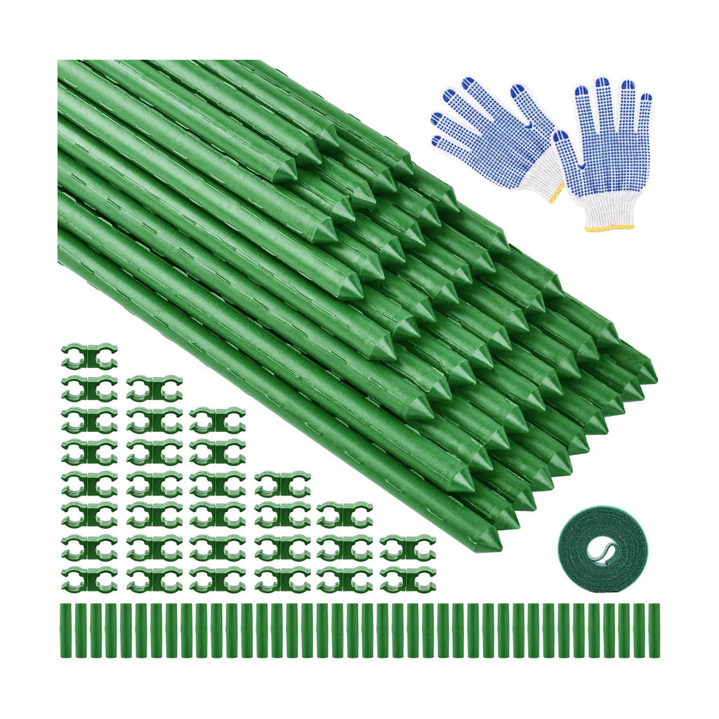 WAENLIR Garden Stakes16 Inch 48 Pack, Tomato cage DIY 4ft 5ft 6ft 7ft 8ft Plant Support Stakes with Connectors and