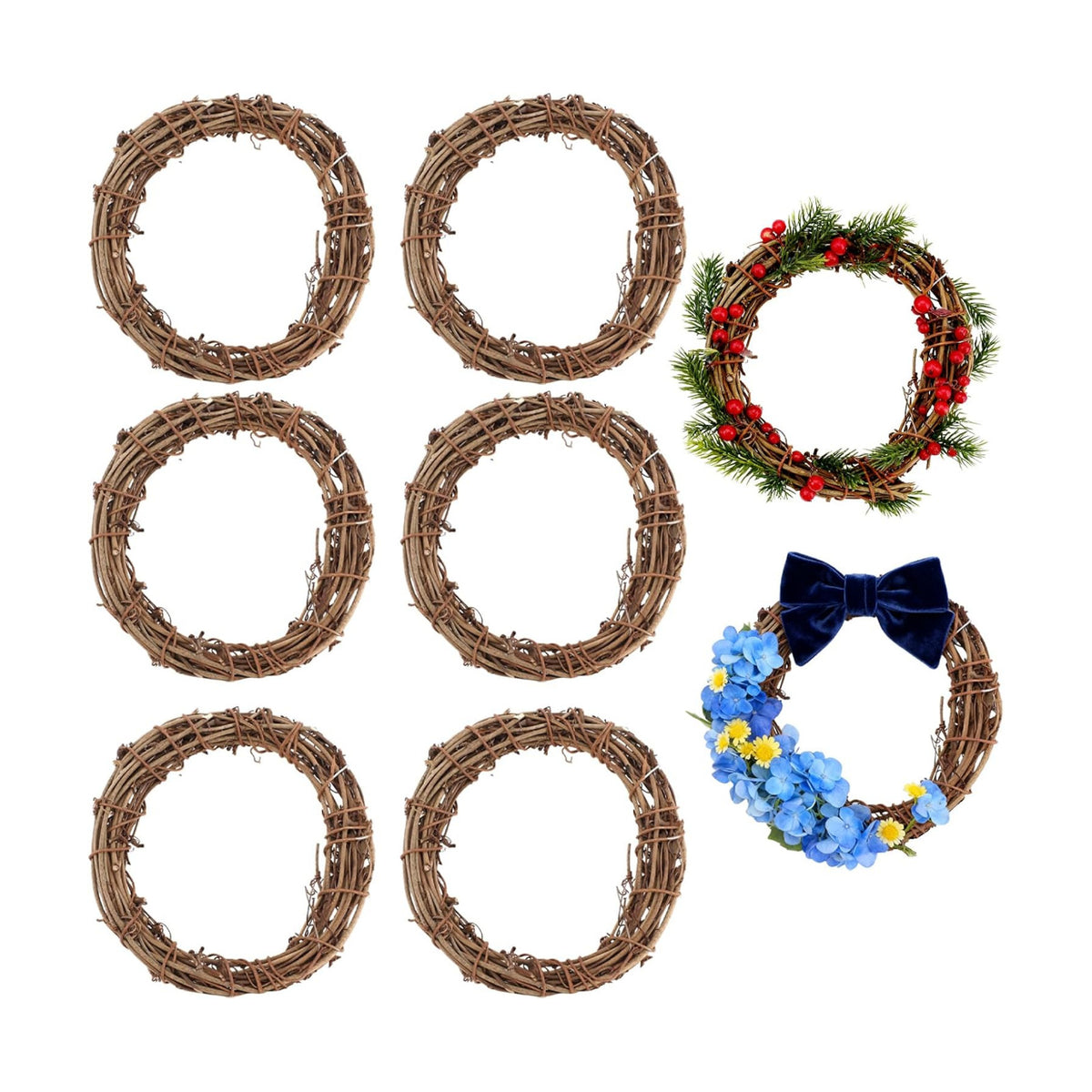 6 Pcs 4 Inch Natural Grapevine Wreaths, Hand-Woven Vine Branch Wreath, Rattan Wreath for DIY Crafts, Christmas Decorations, Home & Event Styling Party Wedding Decor