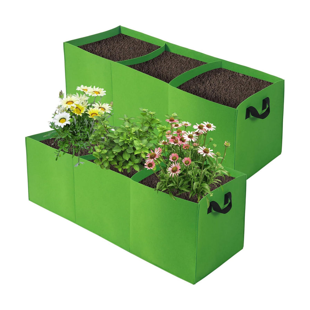 2 Pack Plant Grow Bags, 3 Divided Grids Fabric Raised Planting Bed Rectangle Raised Vegetable Planter Garden Planting