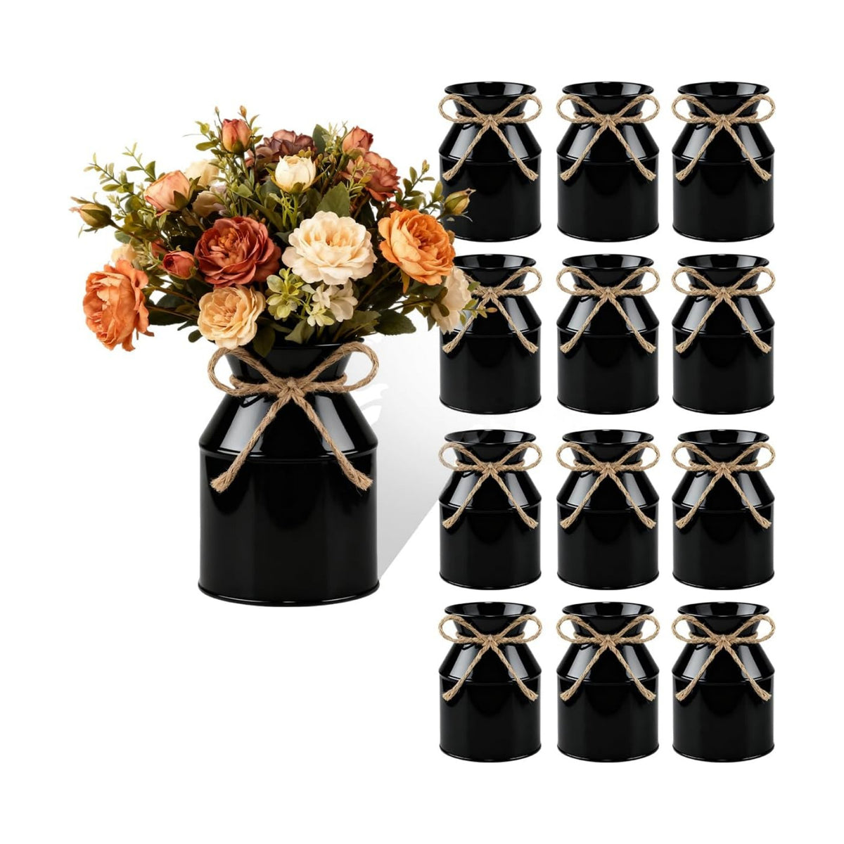 12 Pcs 5.12in Metal Vase, Rustic Vases, for Farmhouse Style Decor（Black）