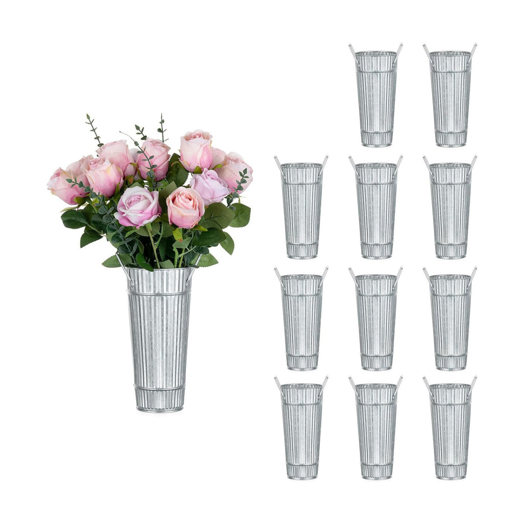 NUPTIO Galvanized Bucket for Flower Bar, 9" Tall, Set of 12