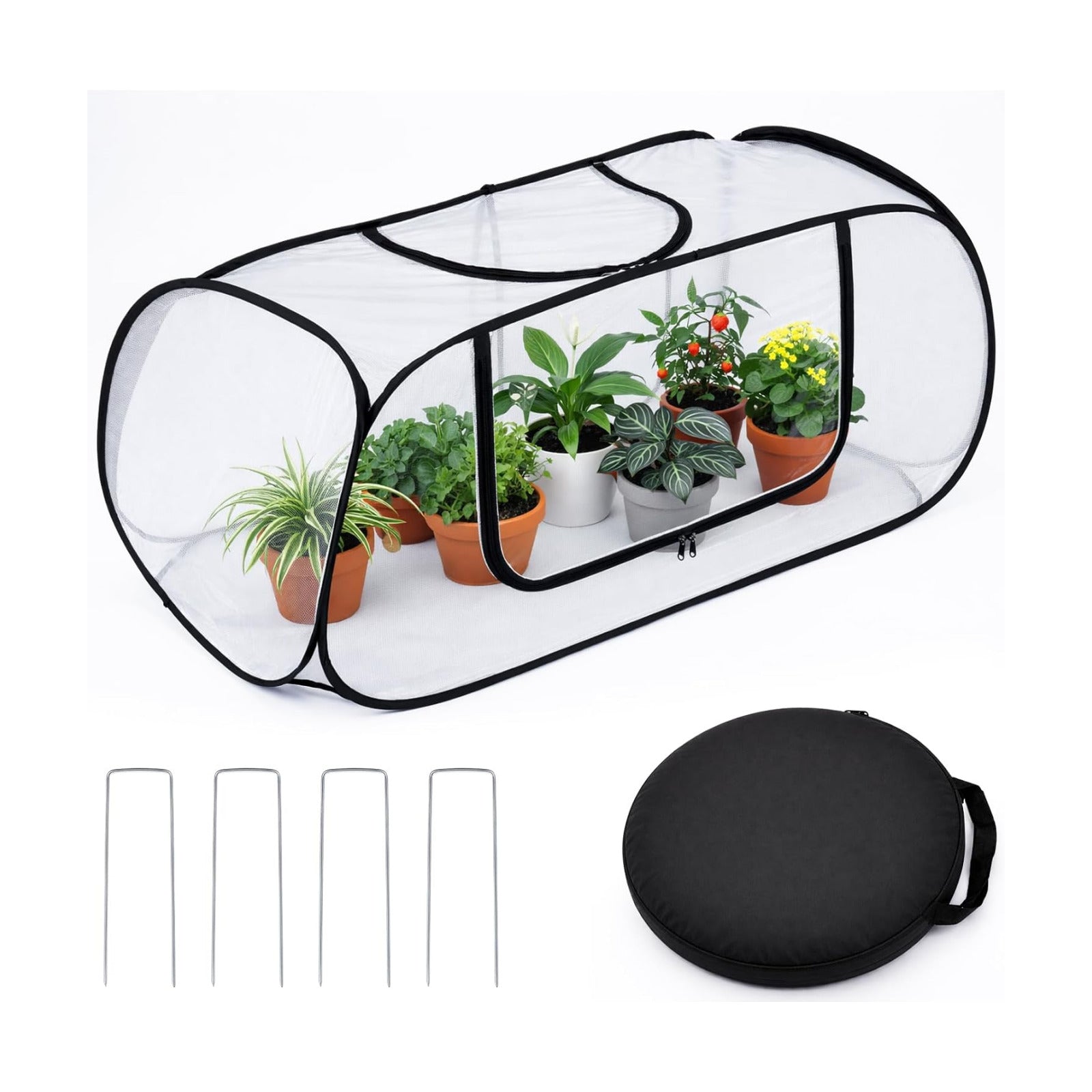 Garden Plant Cover for Raised Beds, 45''x19.6''x17.7'' Garden Row Plants Cover with Storage Bag, Stakes for Protecting