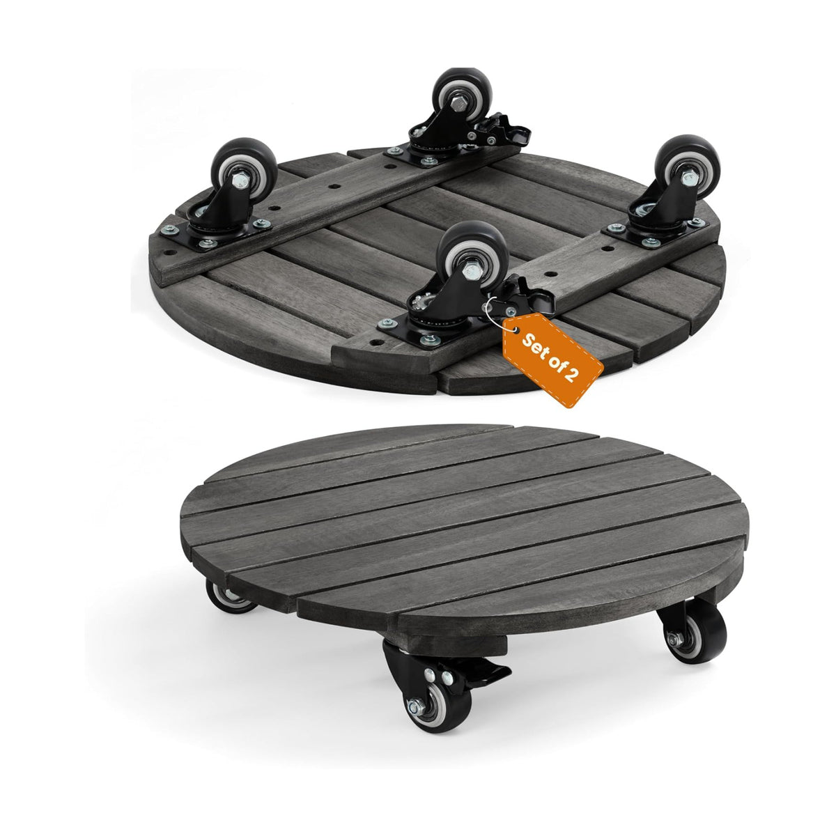 Jurax Wood Plant Caddy with Wheels – Heavy Duty Plant Dolly Holds Up to 286 lbs, 360° Lockable Casters, Rolling Plant