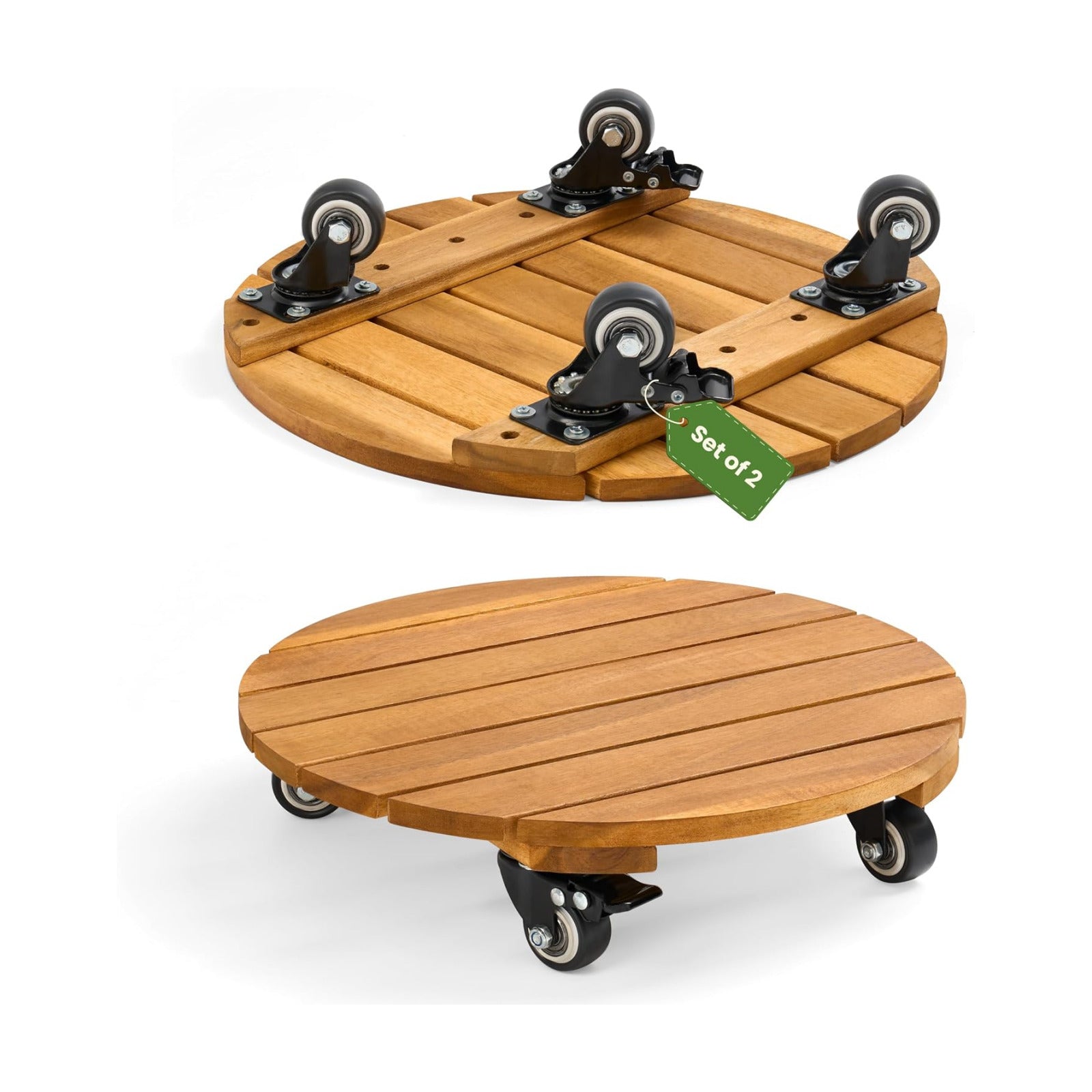 Jurax Wood Plant Caddy with Wheels – Heavy Duty Plant Dolly Holds Up to 286 lbs, 360° Lockable Casters, Rolling Plant