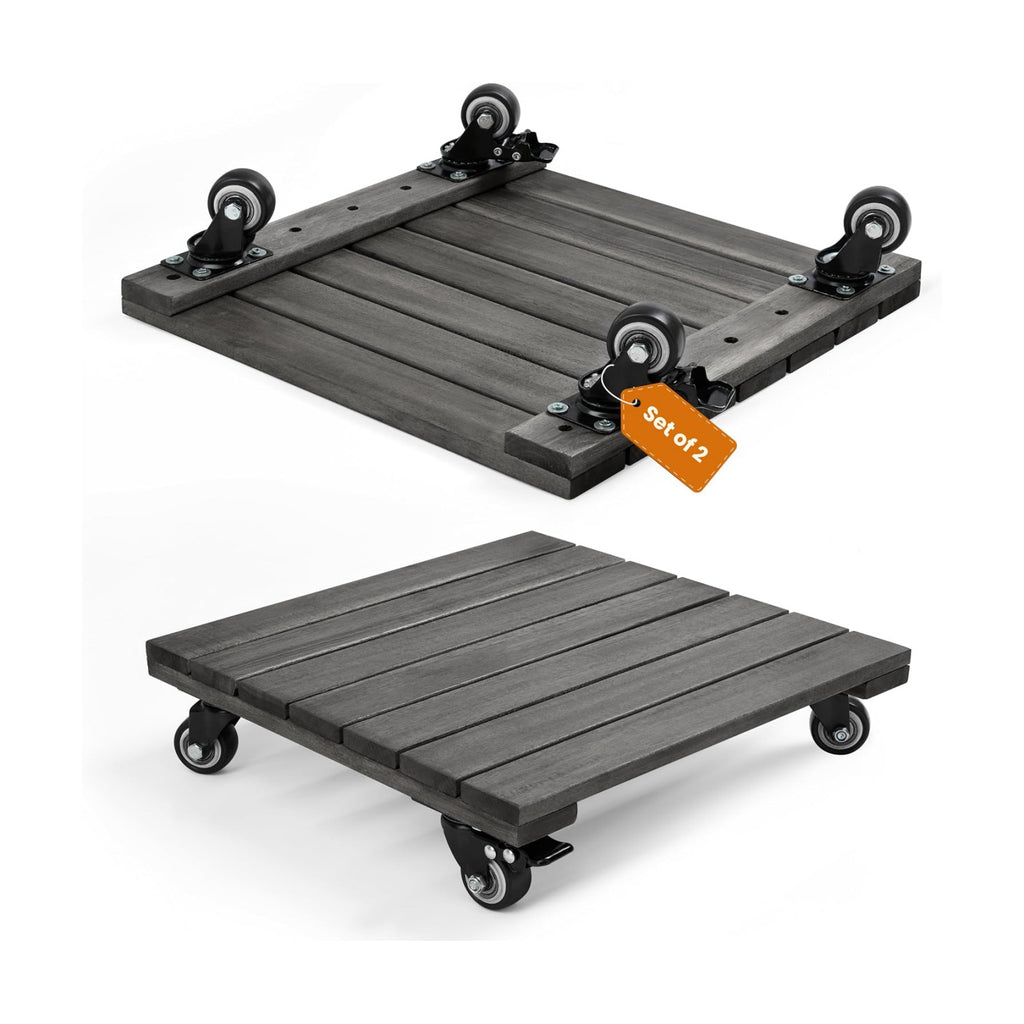 Jurax Wood Plant Caddy with Wheels – Heavy Duty Plant Dolly Holds Up to 286 lbs, 360° Lockable Casters, Rolling Plant
