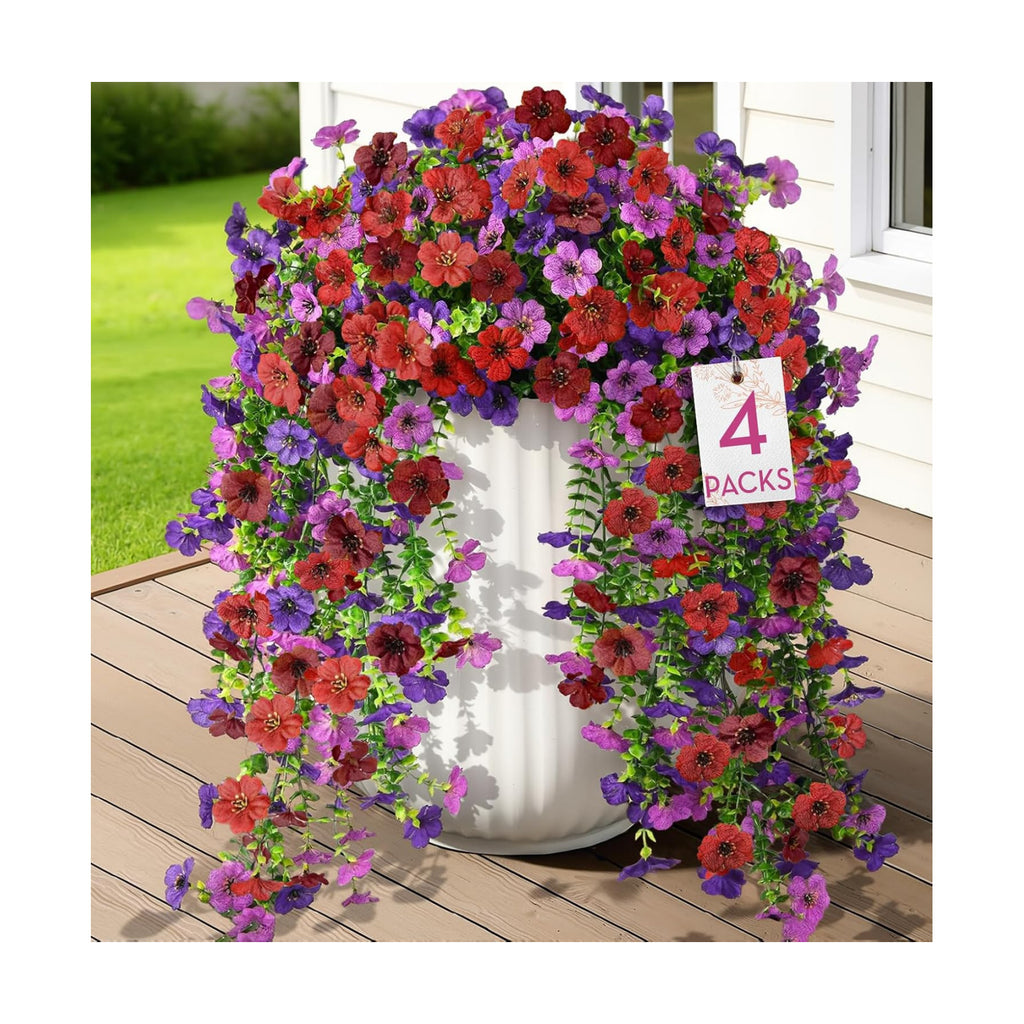 Alupssuc 4PCS Artificial Hanging Flowers UV Resistant Silk Daisy, 4 Colors